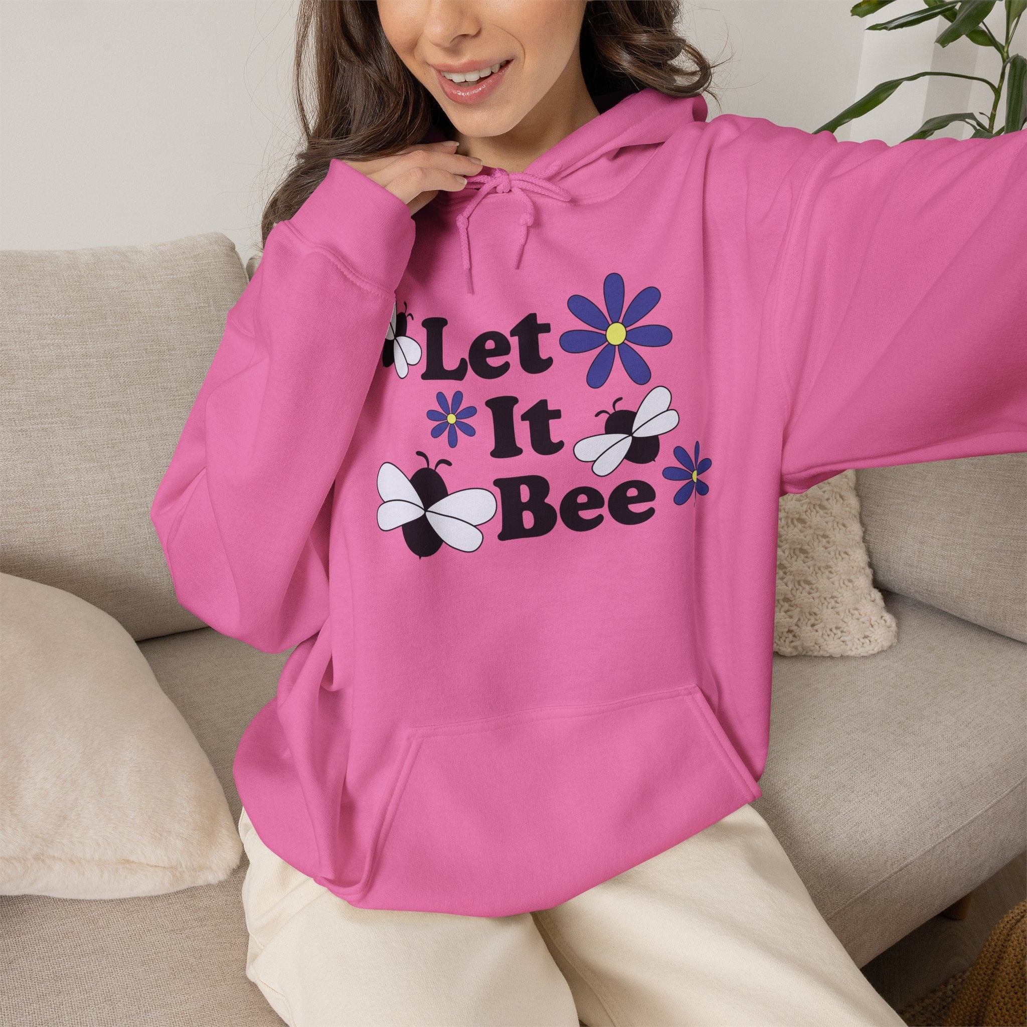 Let It Bee Graphic Design Hoodie – Cute Bees & Flowers
