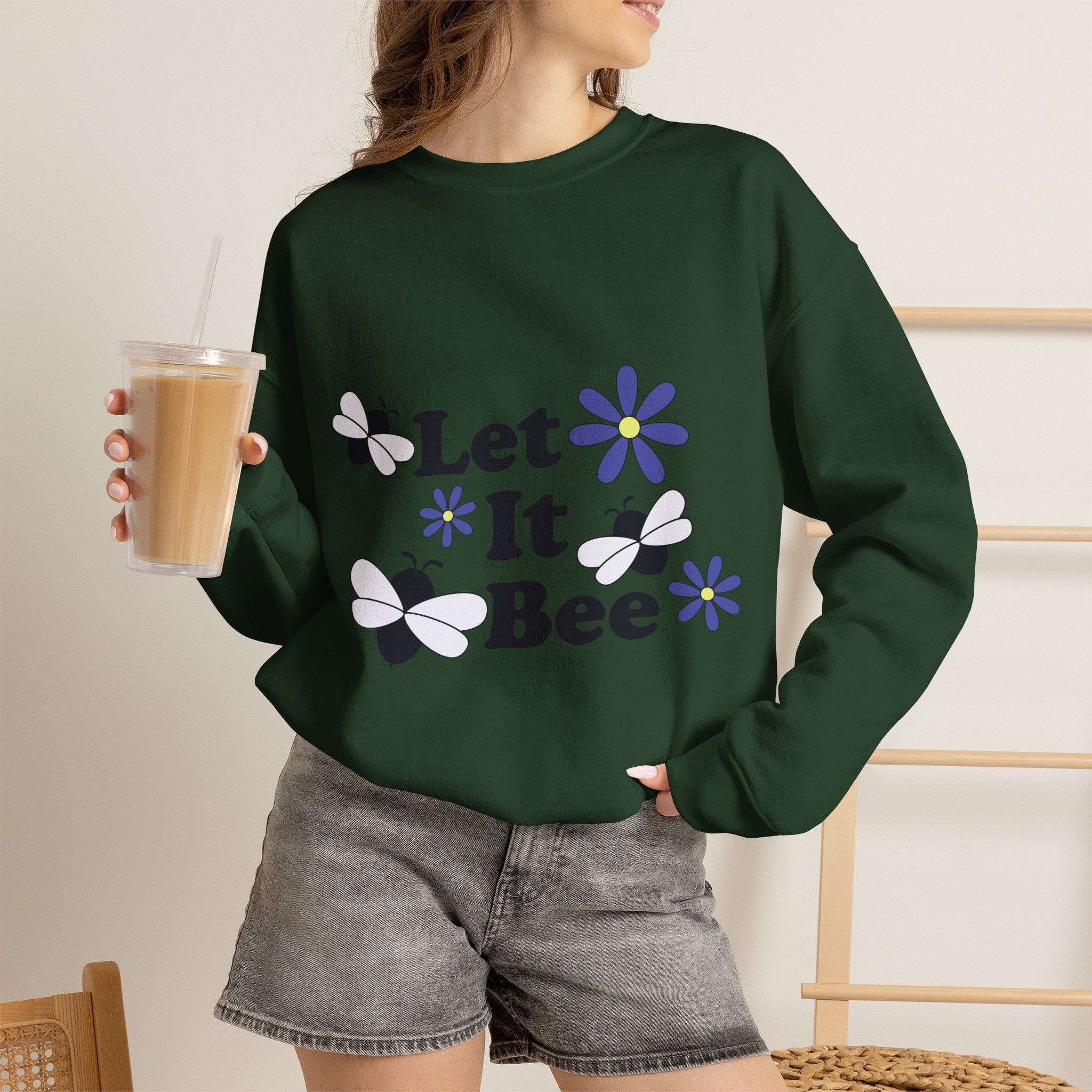 Let It Bee Graphic Design Sweatshirt - Cute Bees & Flowers