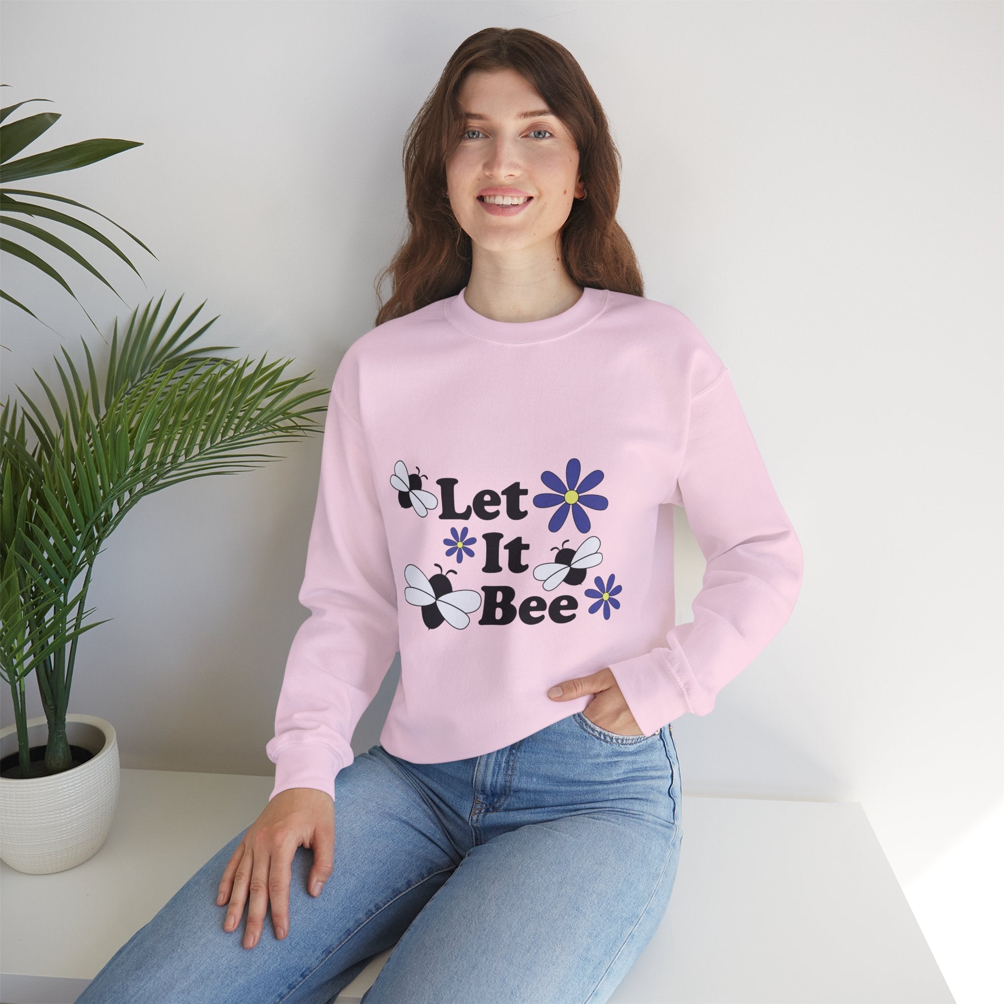 Let It Bee Graphic Design Sweatshirt - Cute Bees & Flowers