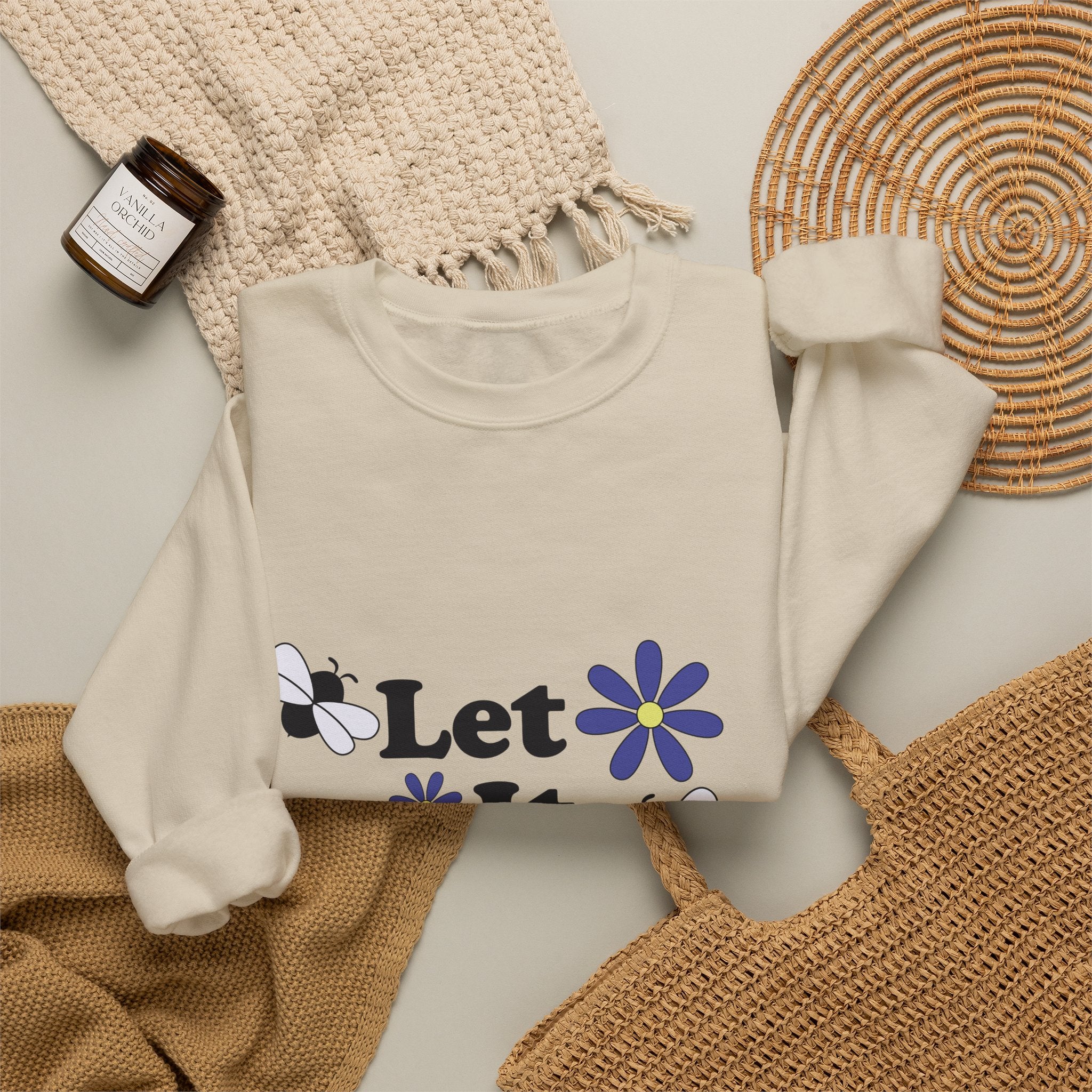 Let It Bee Graphic Design Sweatshirt - Cute Bees & Flowers