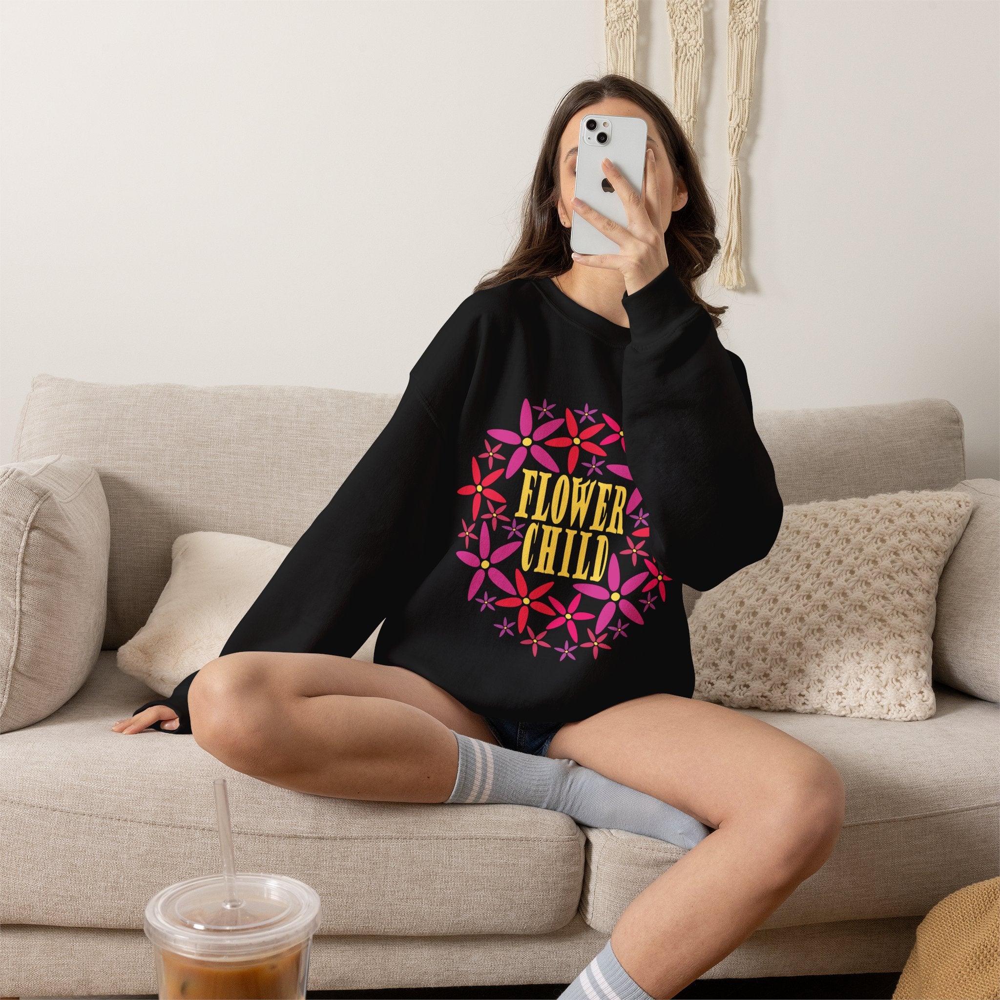 Flower Child Graphic Design Sweatshirt — Retro Floral Style