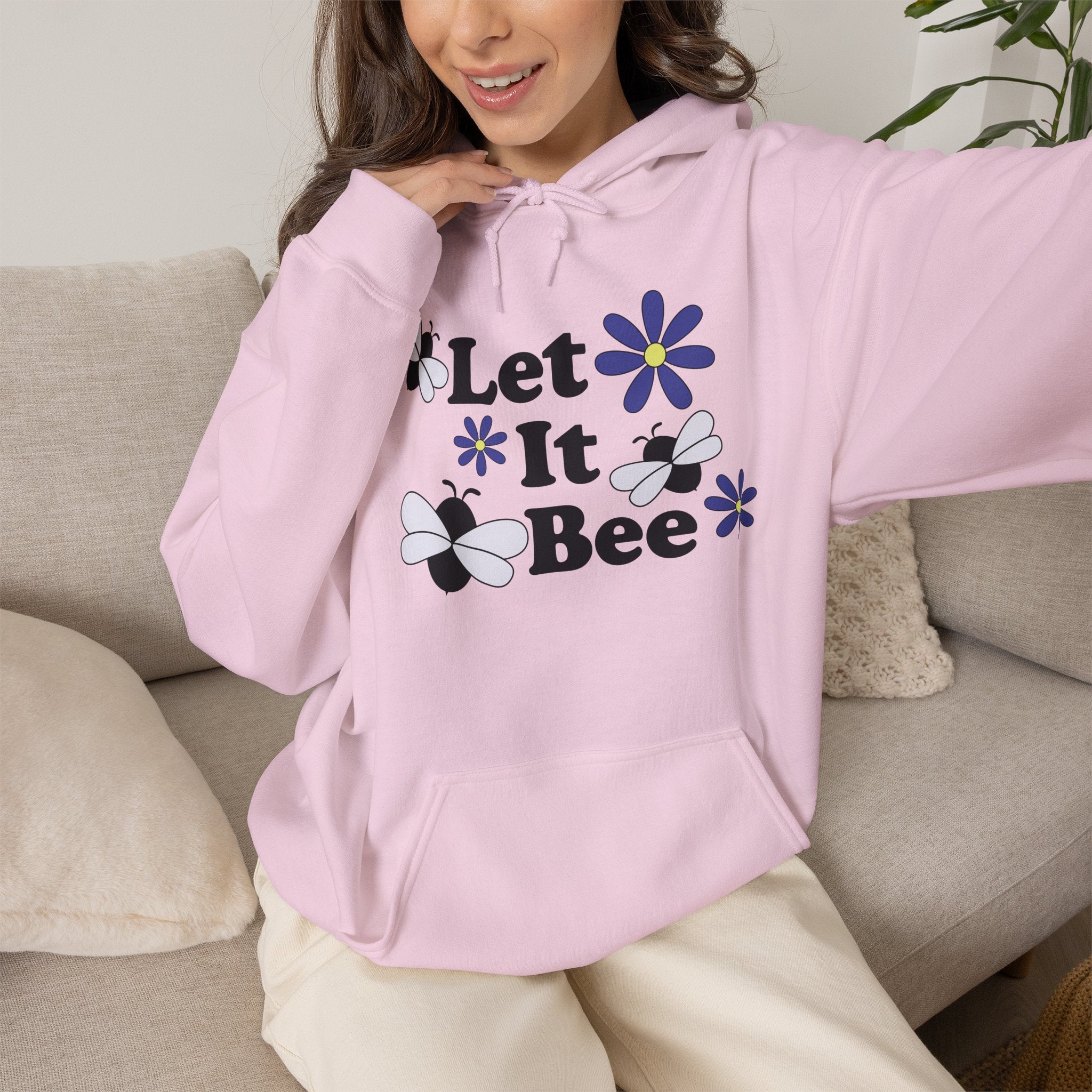 Let It Bee Graphic Design Hoodie – Cute Bees & Flowers