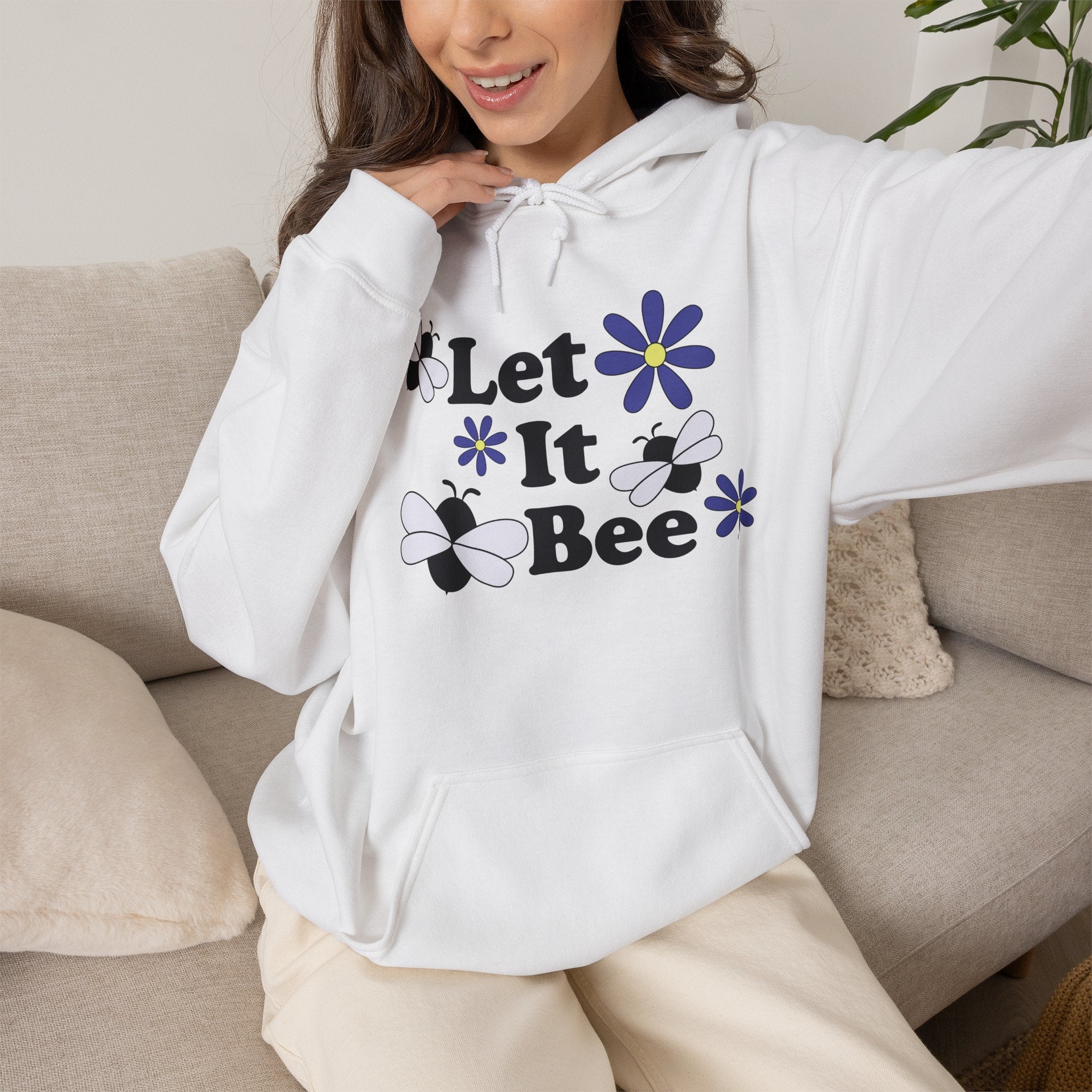 Let It Bee Graphic Design Hoodie – Cute Bees & Flowers