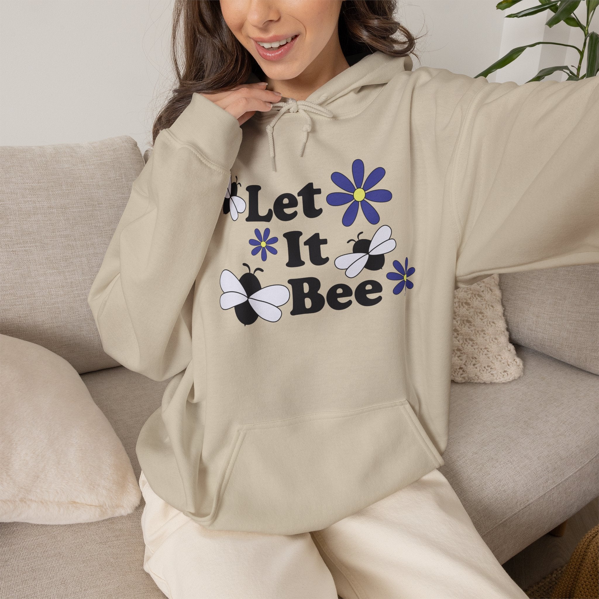 Let It Bee Graphic Design Hoodie – Cute Bees & Flowers