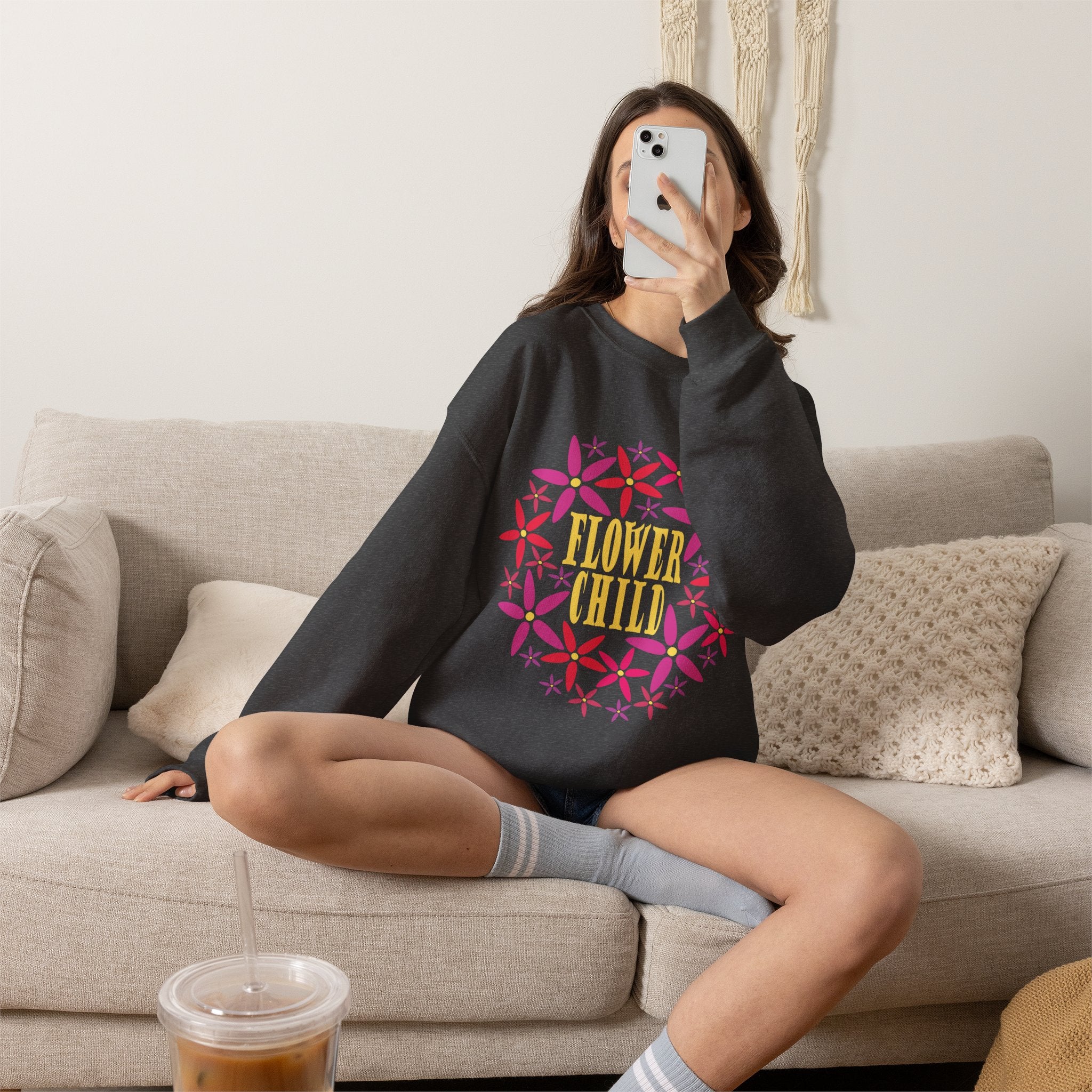Flower Child Graphic Design Sweatshirt — Retro Floral Style