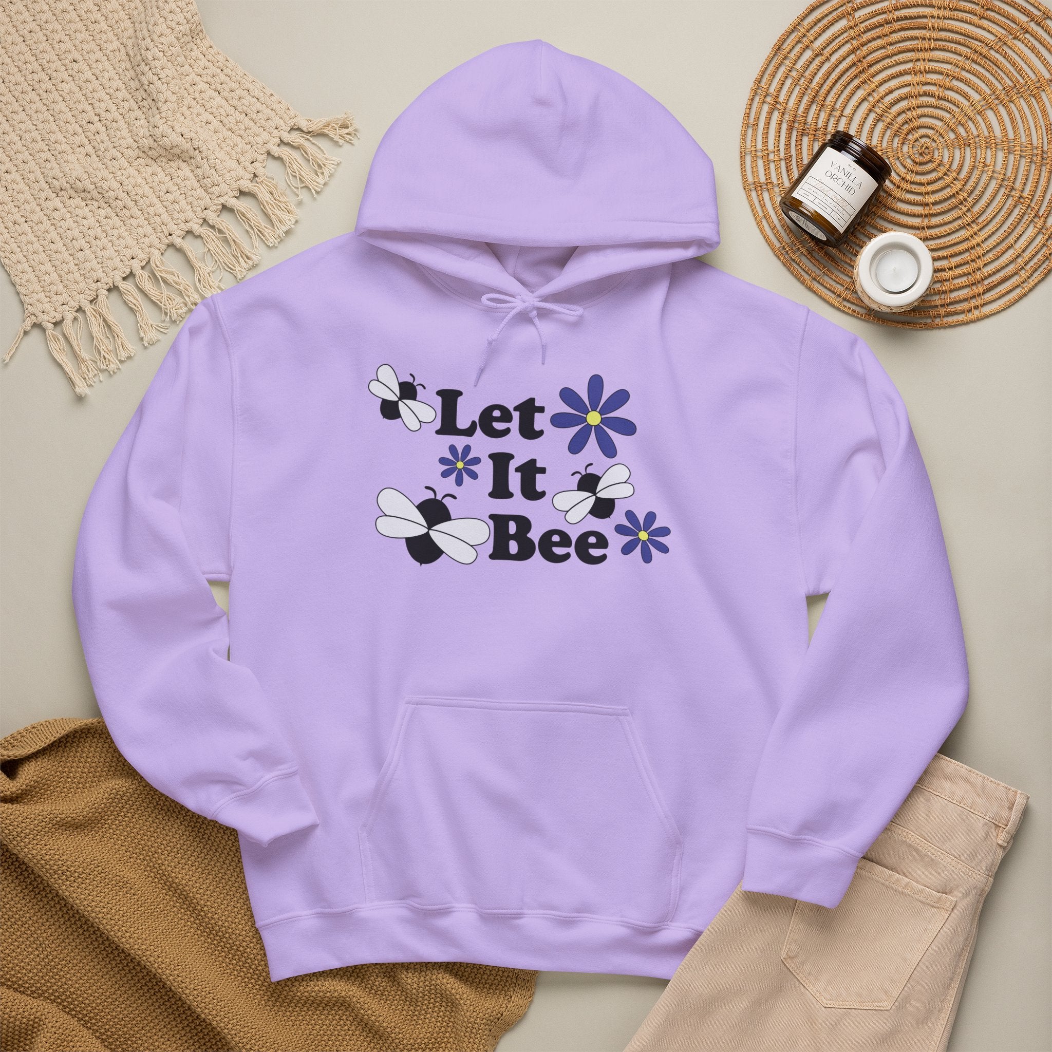 Let It Bee Graphic Design Hoodie – Cute Bees & Flowers