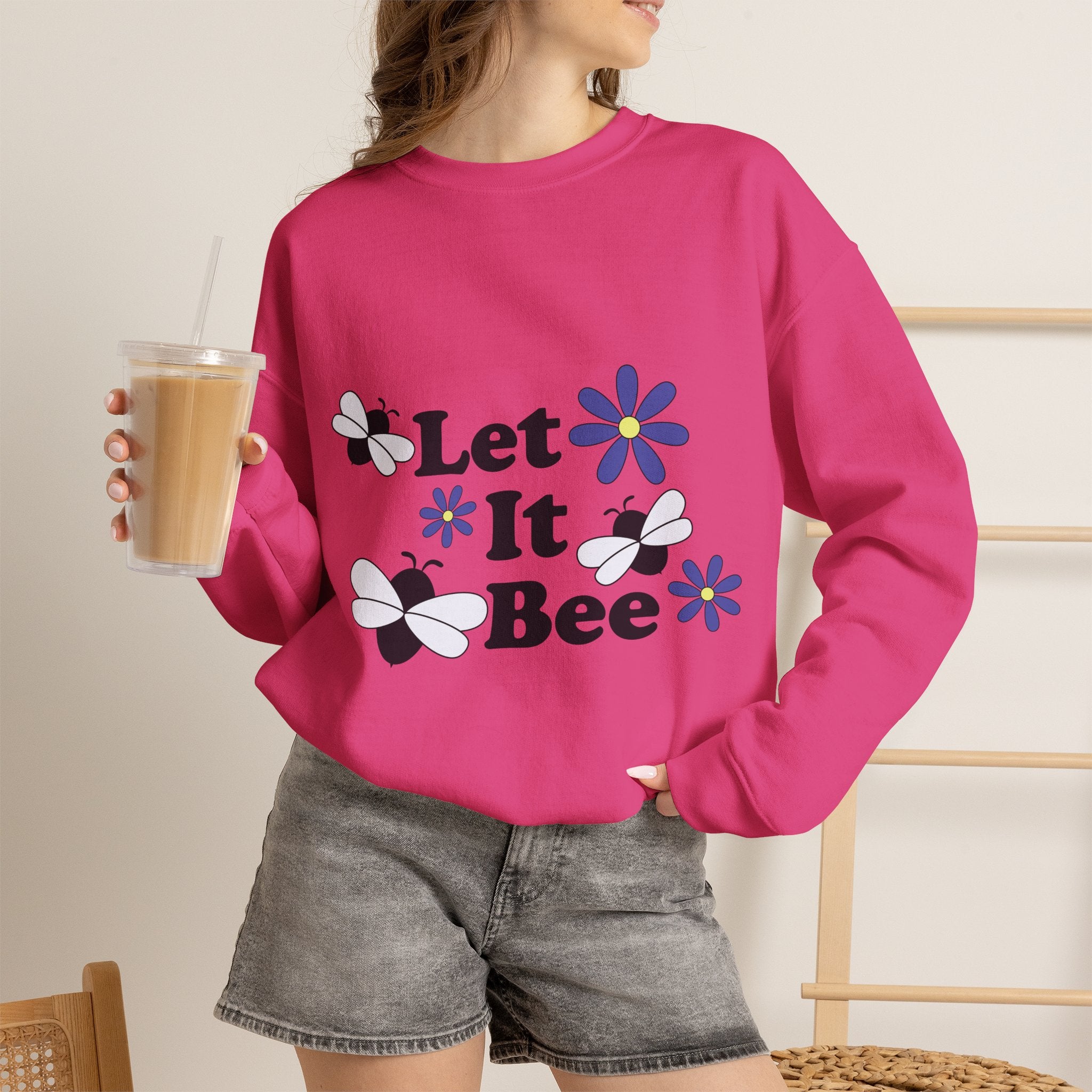 Let It Bee Graphic Design Sweatshirt - Cute Bees & Flowers