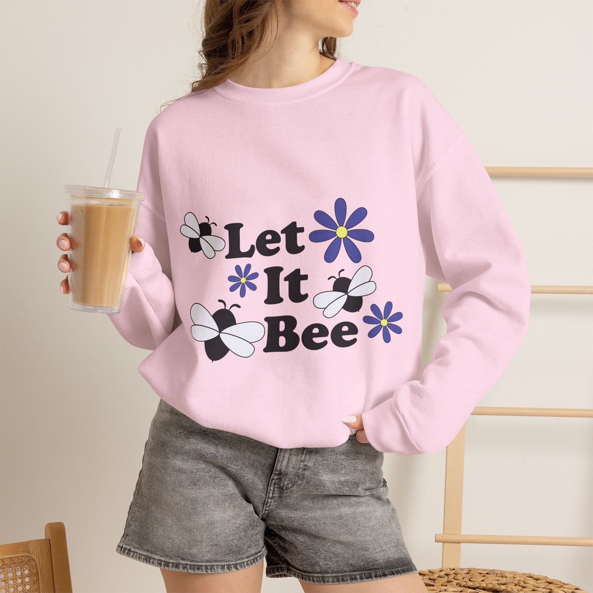Let It Bee Graphic Design Sweatshirt - Cute Bees & Flowers