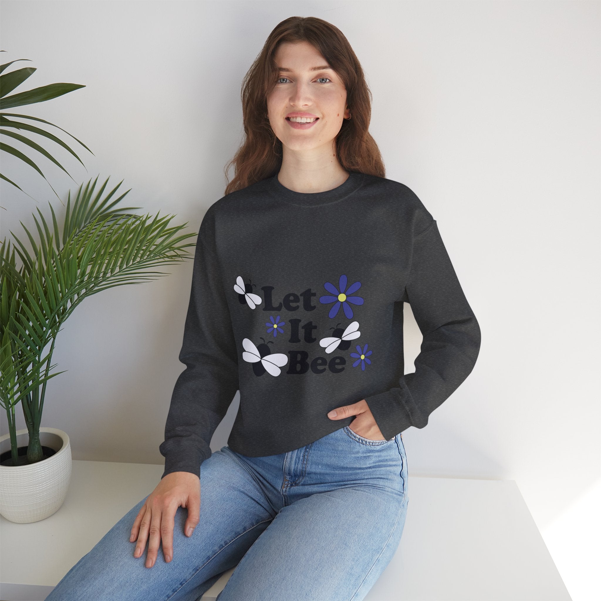 Let It Bee Graphic Design Sweatshirt - Cute Bees & Flowers