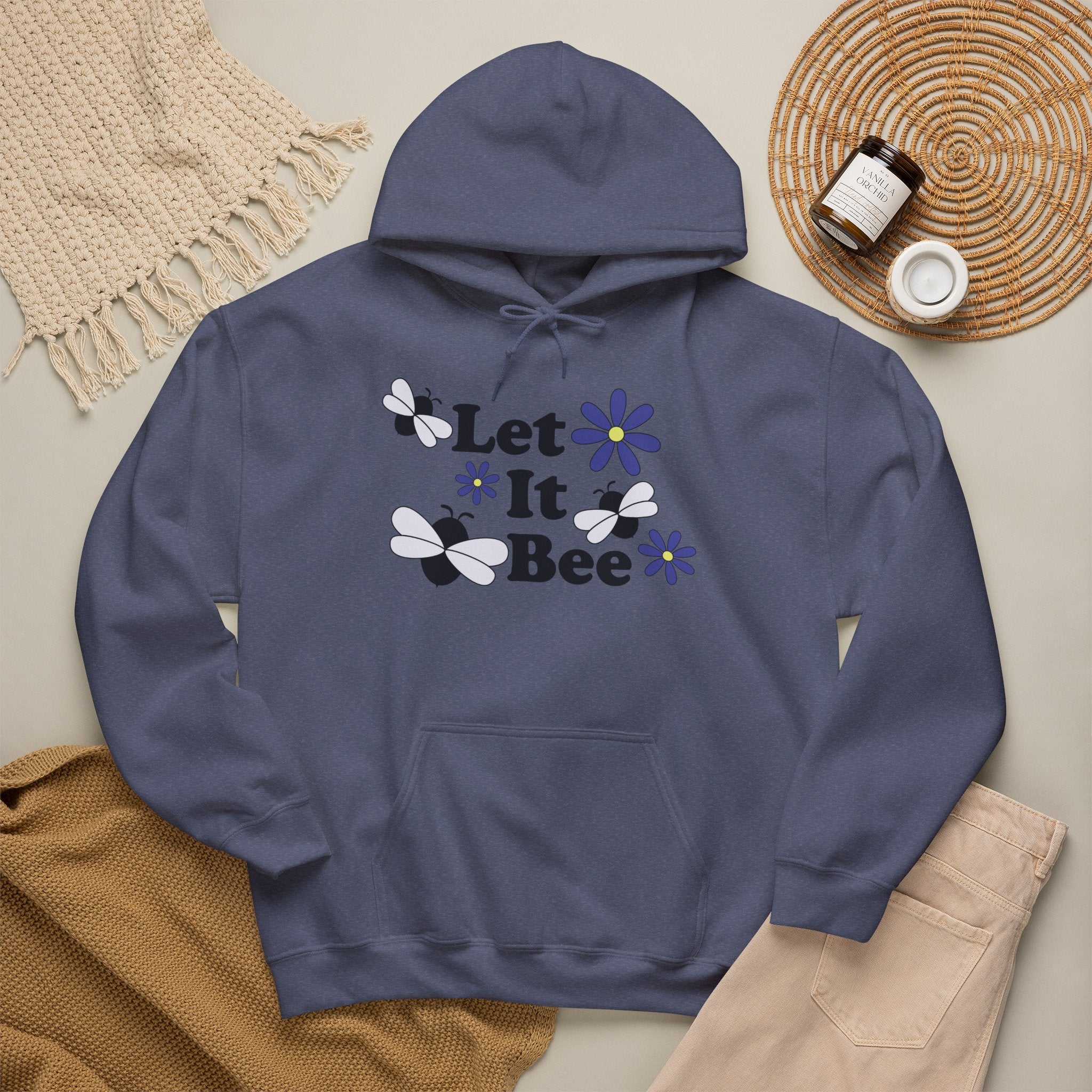 Let It Bee Graphic Design Hoodie – Cute Bees & Flowers