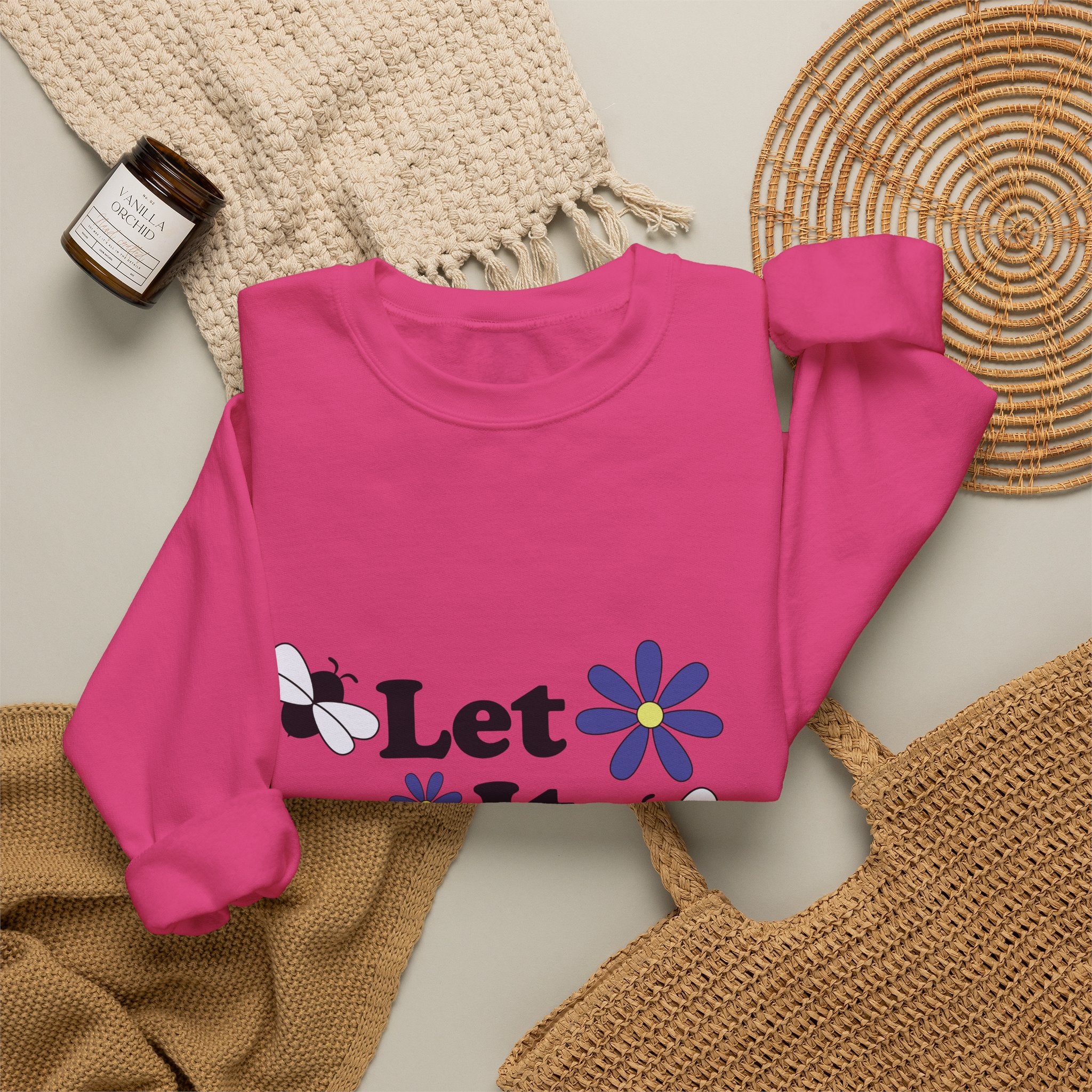 Let It Bee Graphic Design Sweatshirt - Cute Bees & Flowers