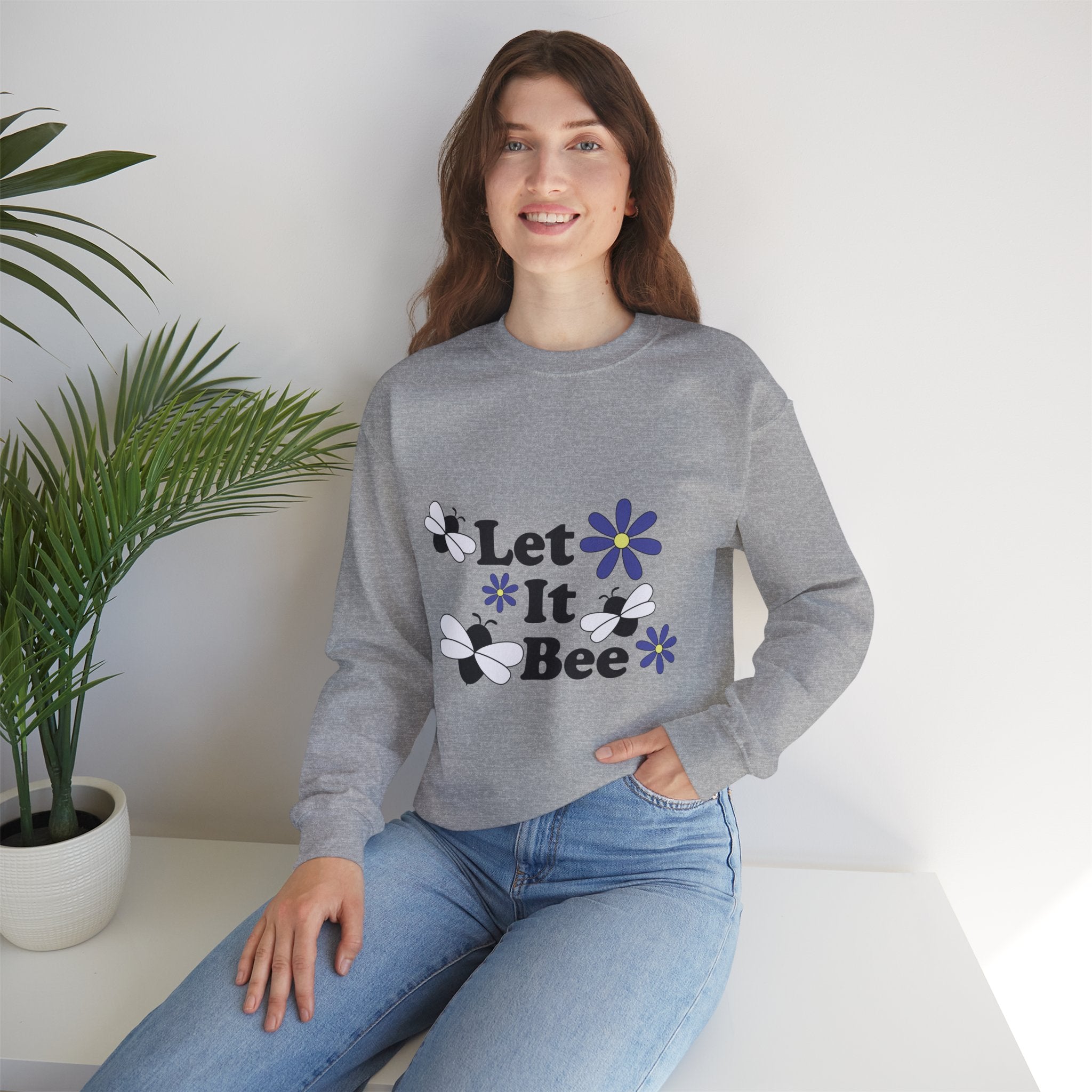 Let It Bee Graphic Design Sweatshirt - Cute Bees & Flowers