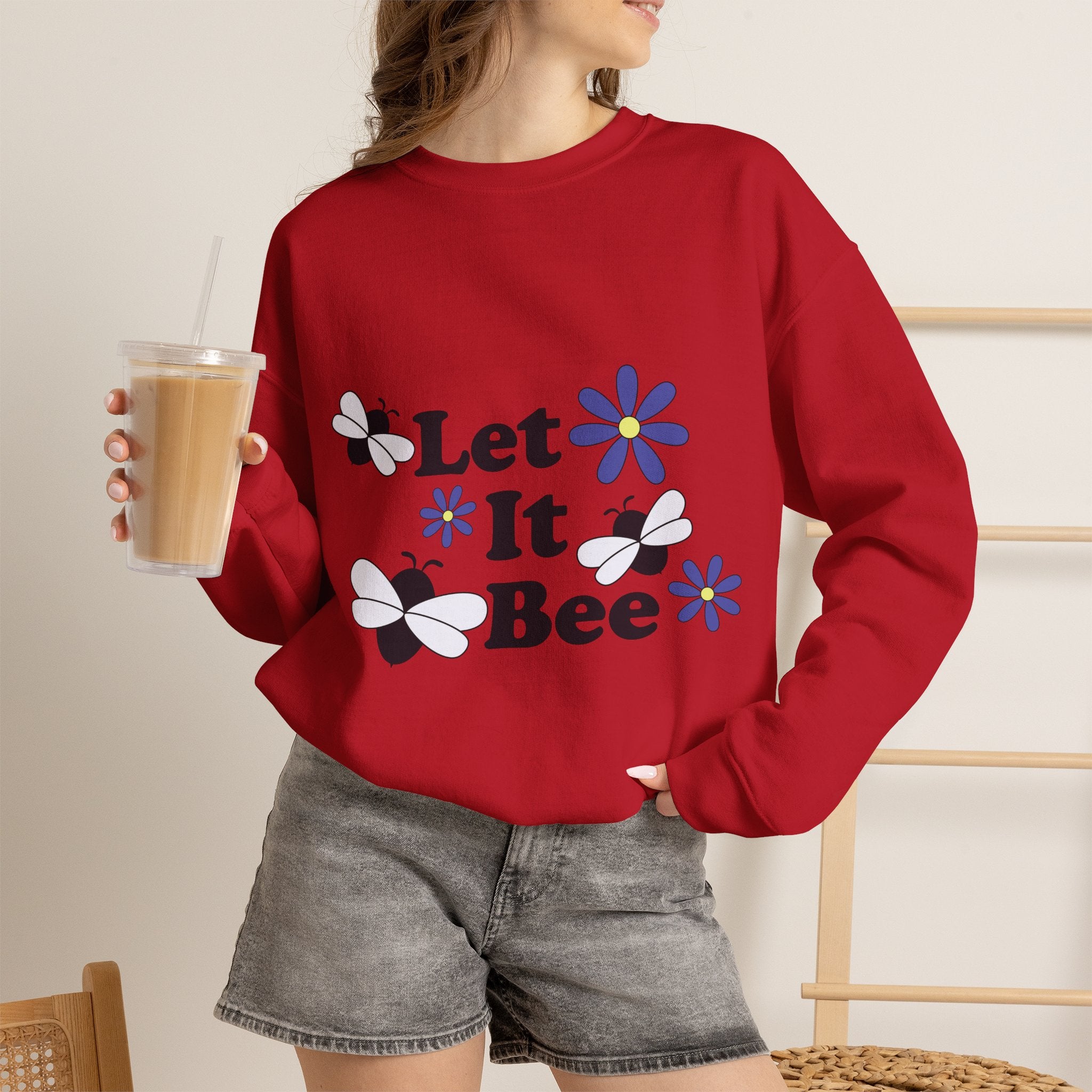 Let It Bee Graphic Design Sweatshirt - Cute Bees & Flowers