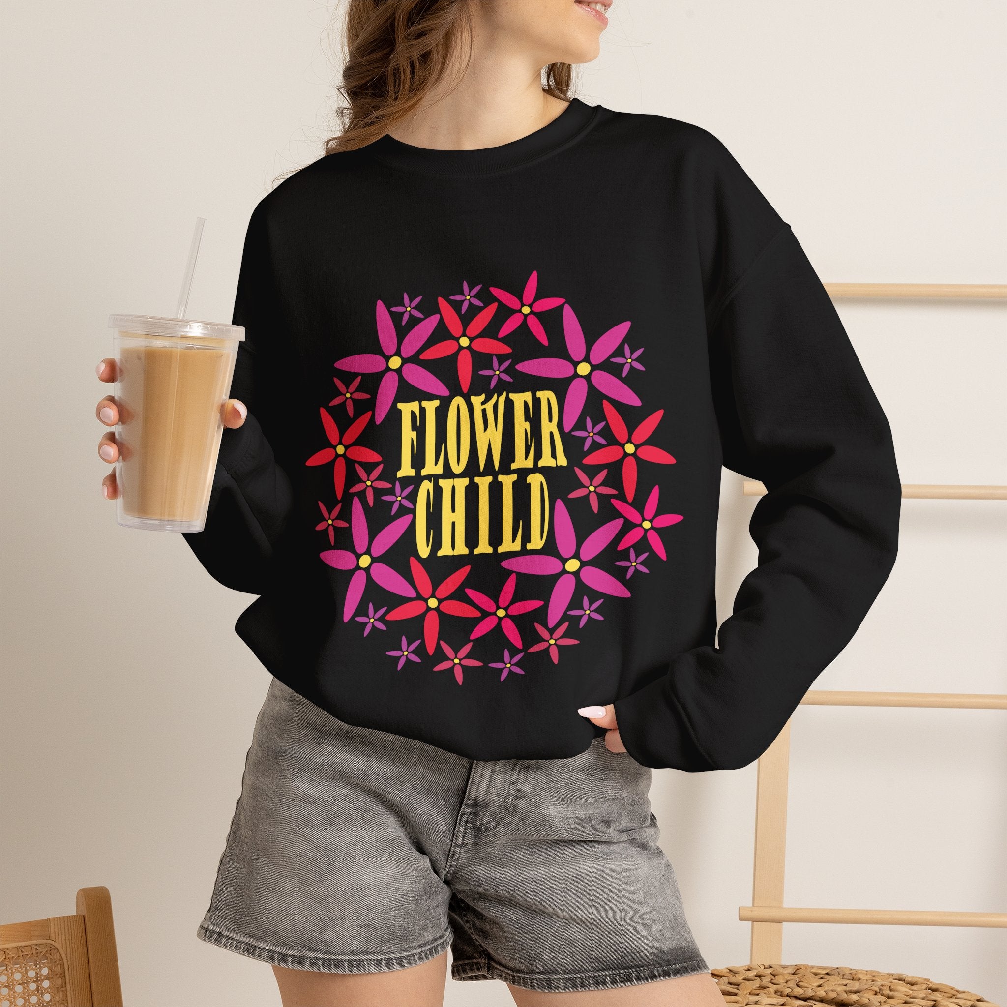 Flower Child Graphic Design Sweatshirt — Retro Floral Style