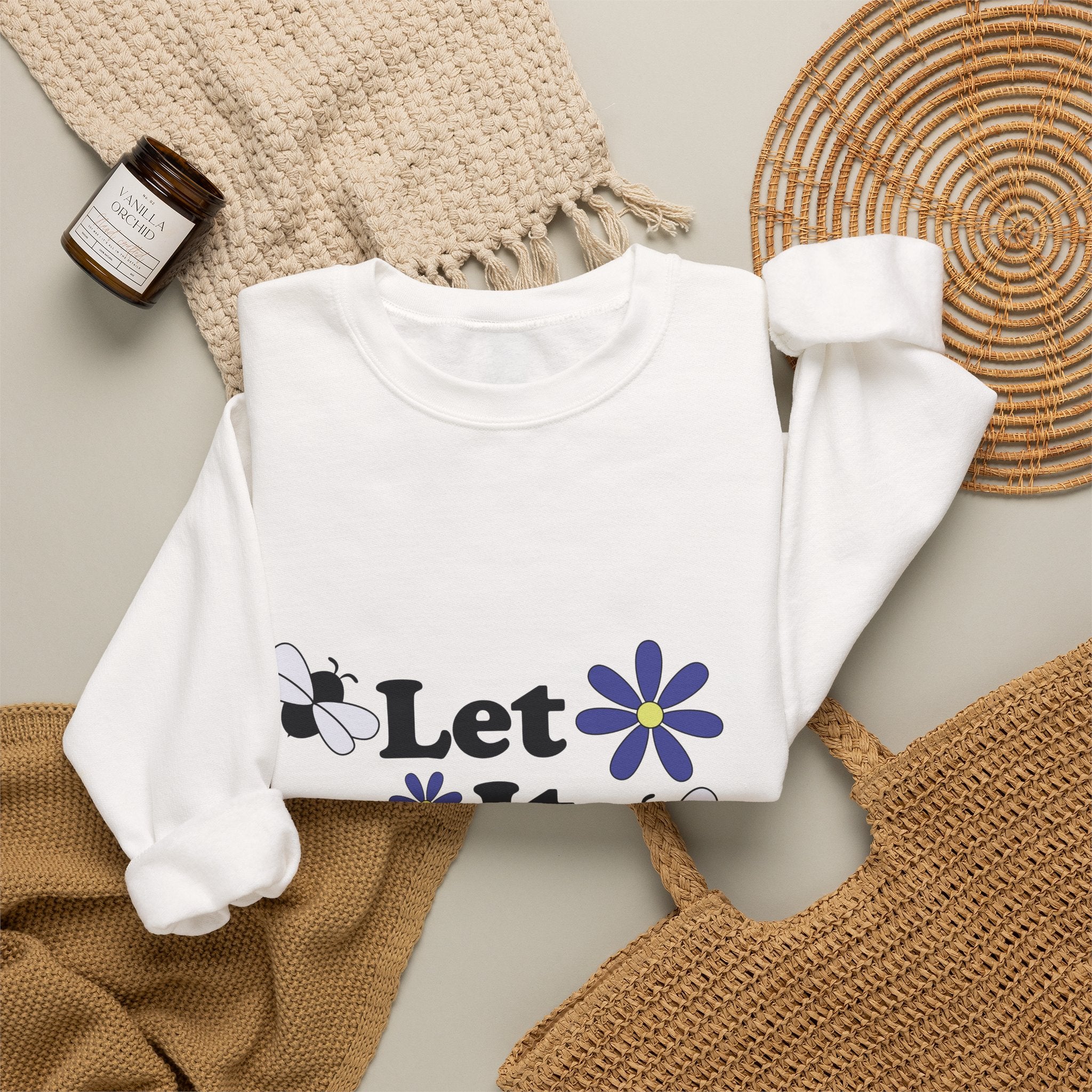 Let It Bee Graphic Design Sweatshirt - Cute Bees & Flowers