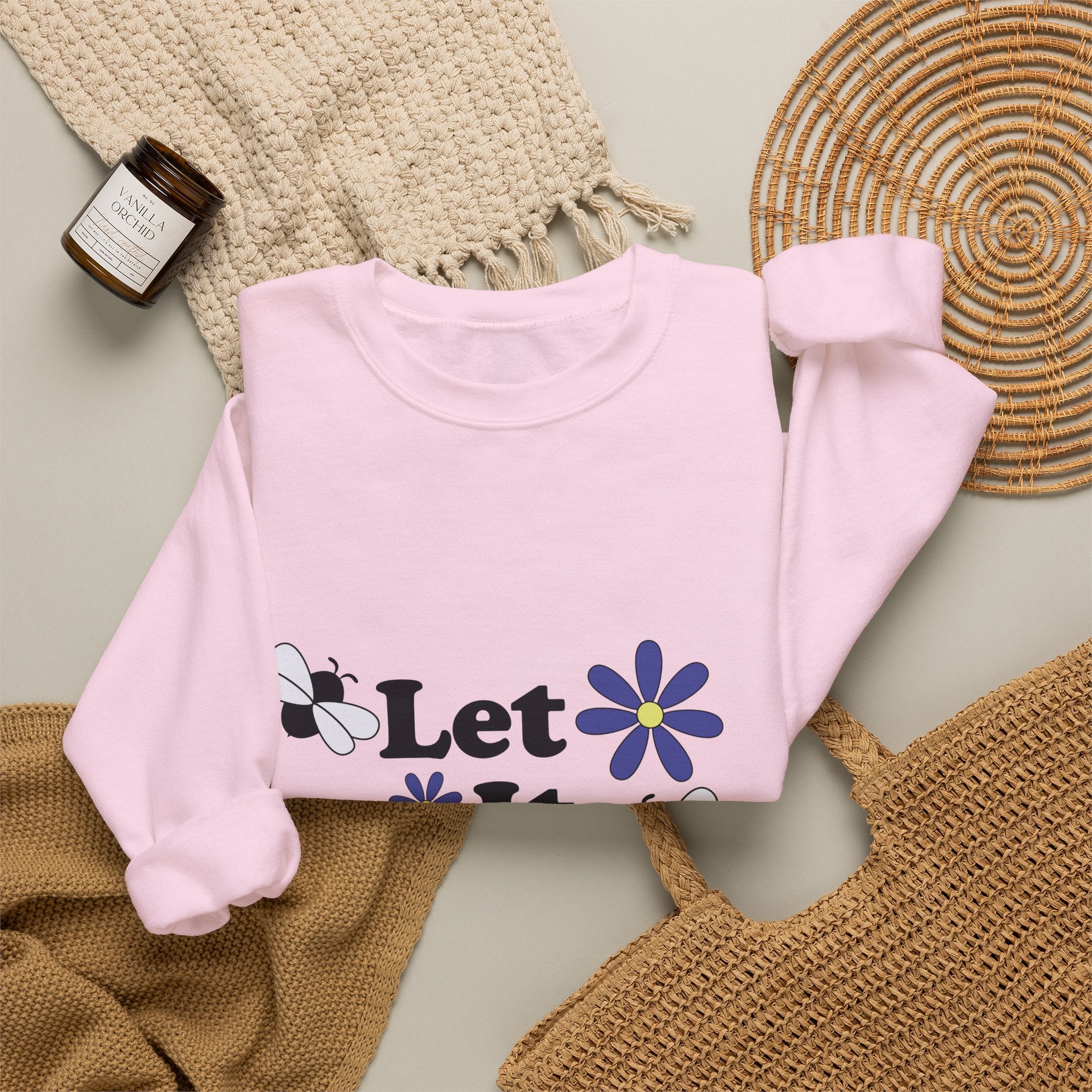 Let It Bee Graphic Design Sweatshirt - Cute Bees & Flowers