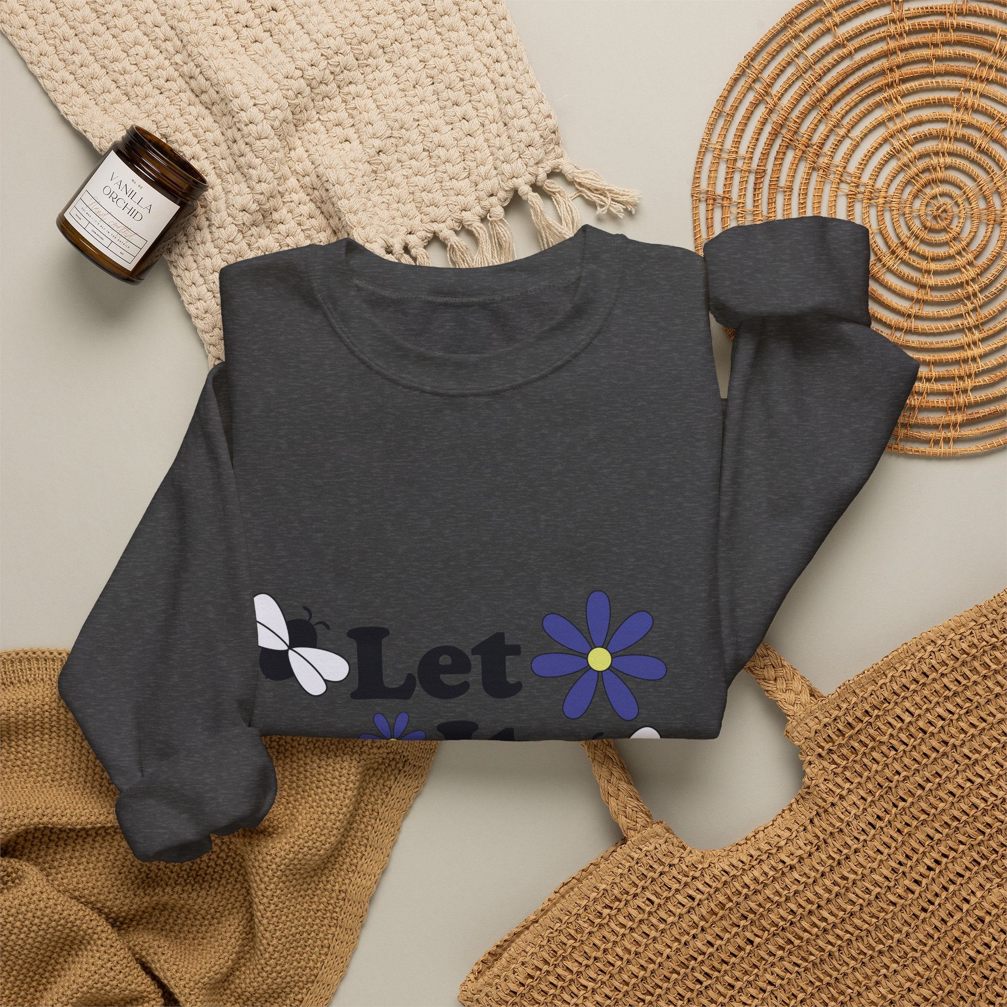 Let It Bee Graphic Design Sweatshirt - Cute Bees & Flowers