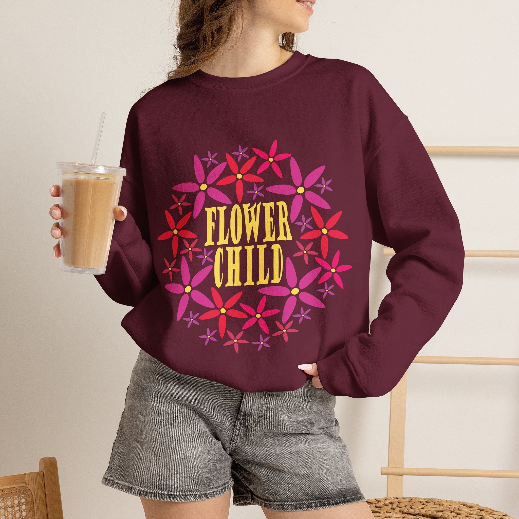Flower Child Graphic Design Sweatshirt — Retro Floral Style