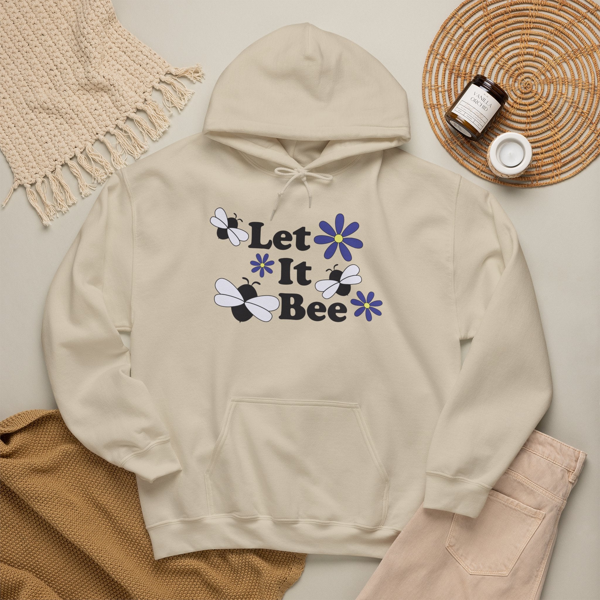 Let It Bee Graphic Design Hoodie – Cute Bees & Flowers