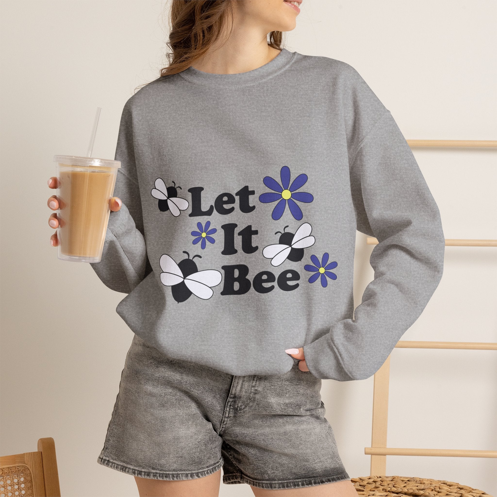Let It Bee Graphic Design Sweatshirt - Cute Bees & Flowers