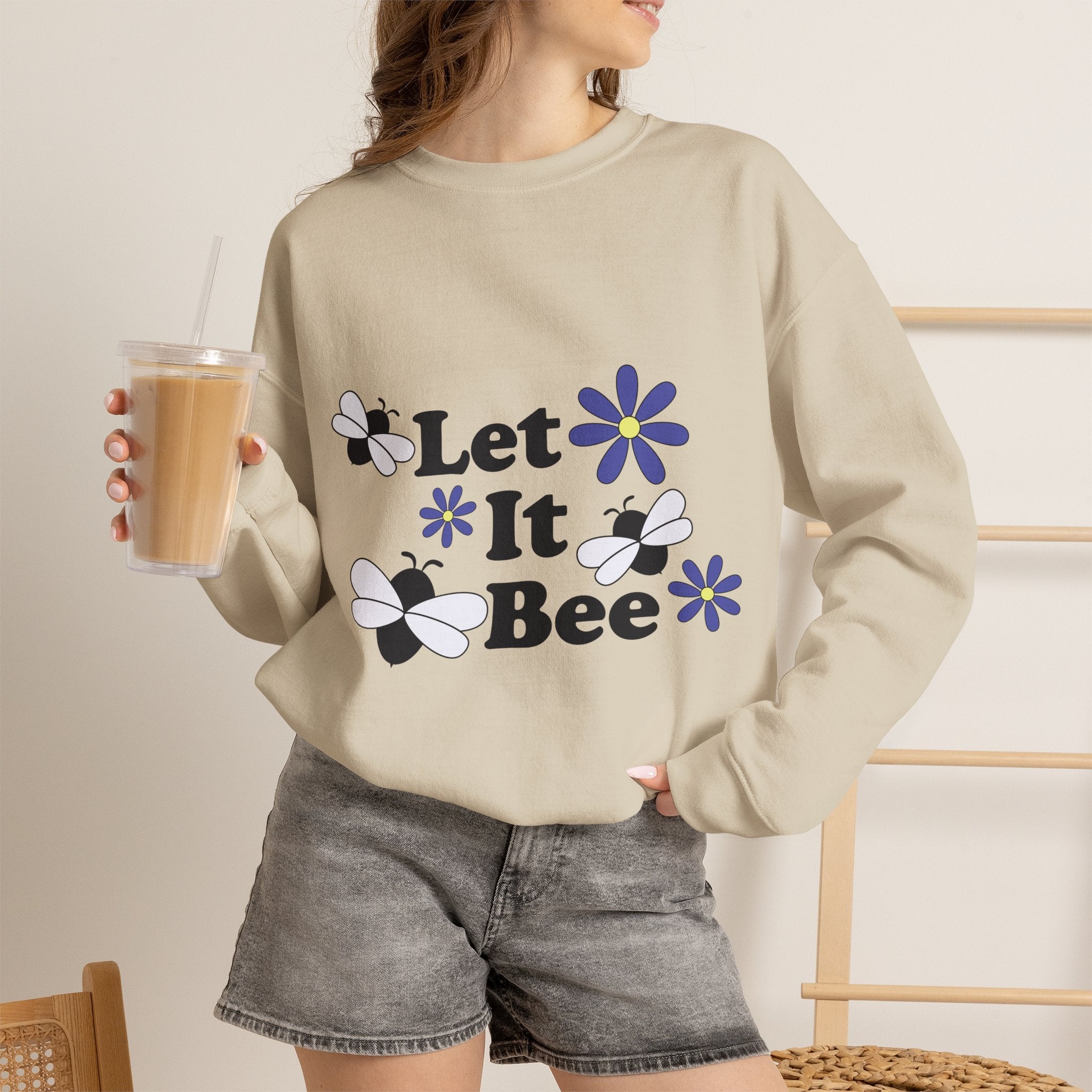 Let It Bee Graphic Design Sweatshirt - Cute Bees & Flowers