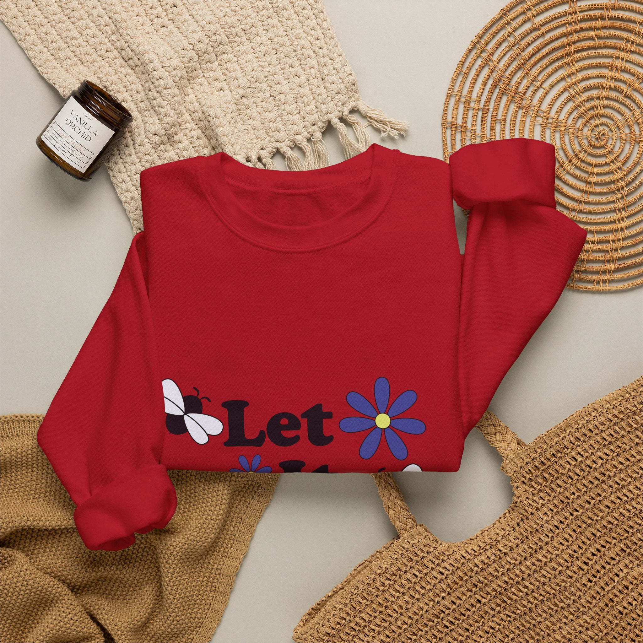 Let It Bee Graphic Design Sweatshirt - Cute Bees & Flowers