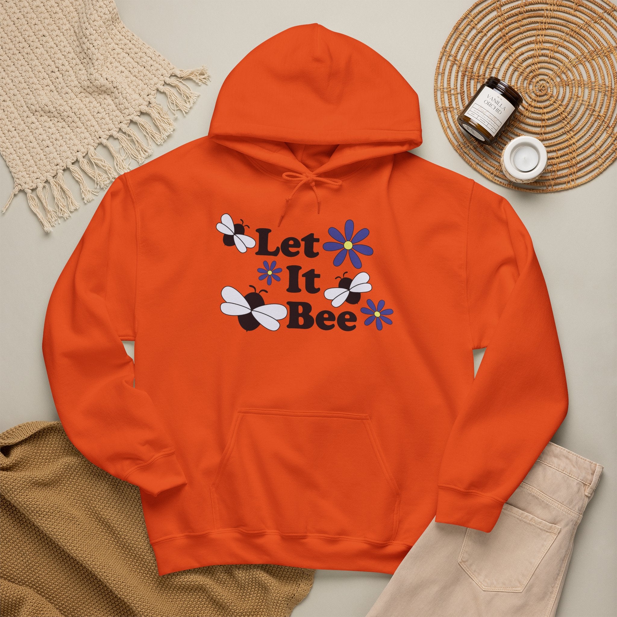 Let It Bee Graphic Design Hoodie – Cute Bees & Flowers