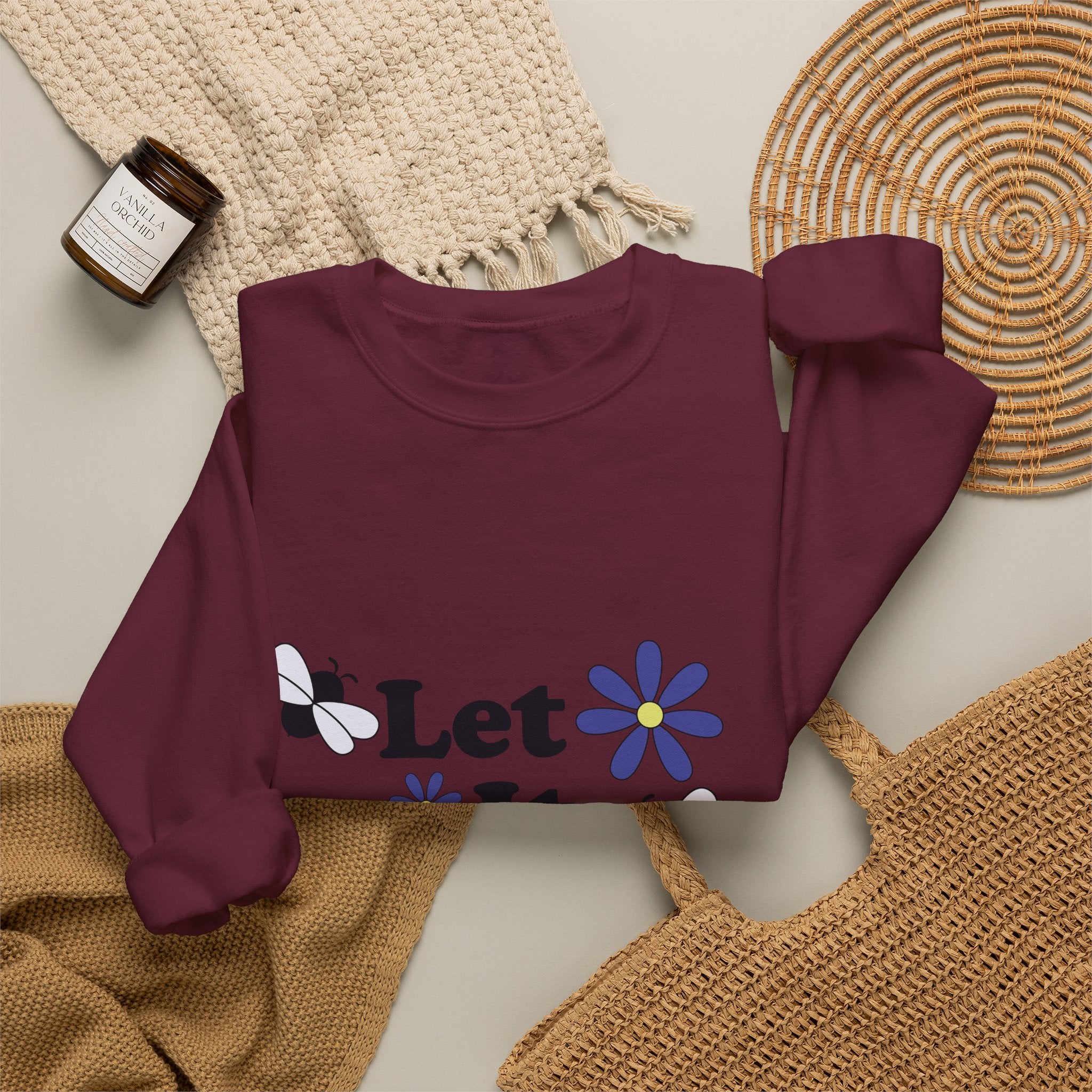 Let It Bee Graphic Design Sweatshirt - Cute Bees & Flowers