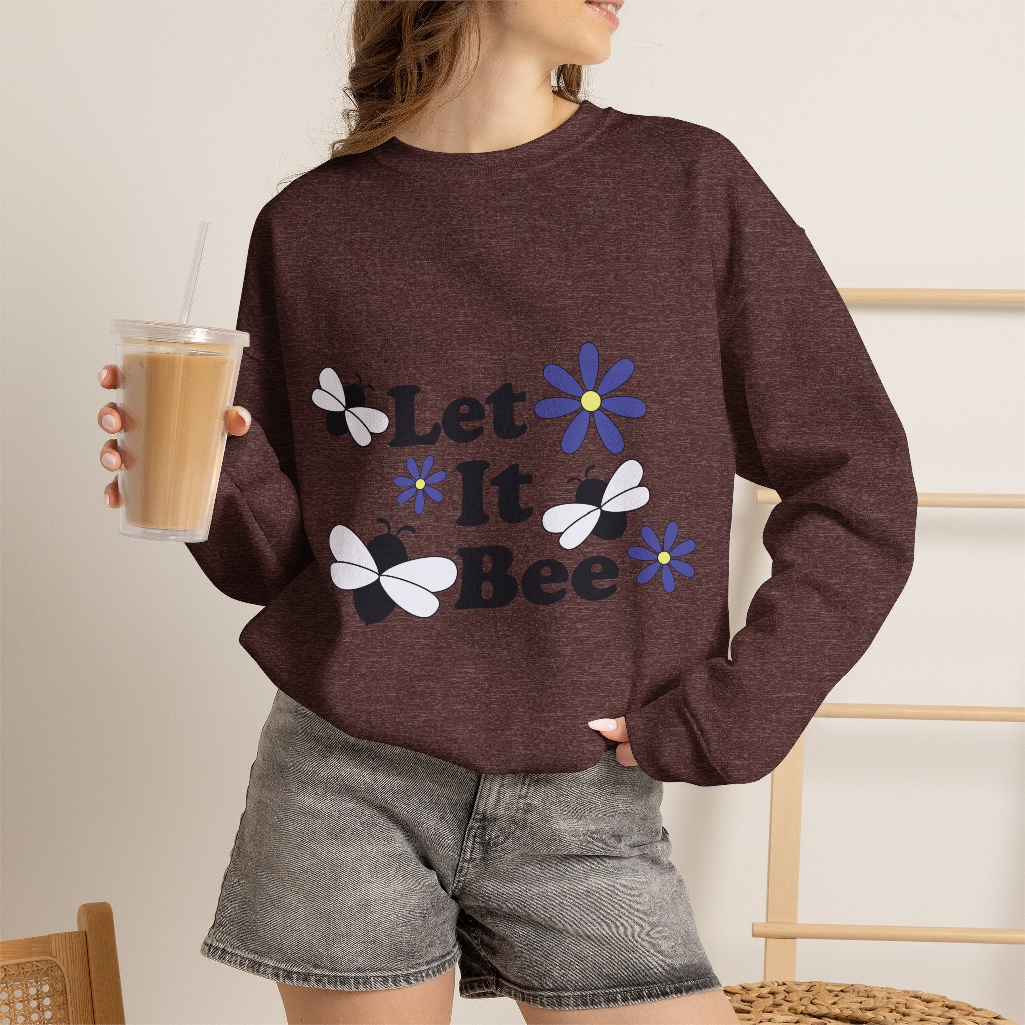Let It Bee Graphic Design Sweatshirt - Cute Bees & Flowers