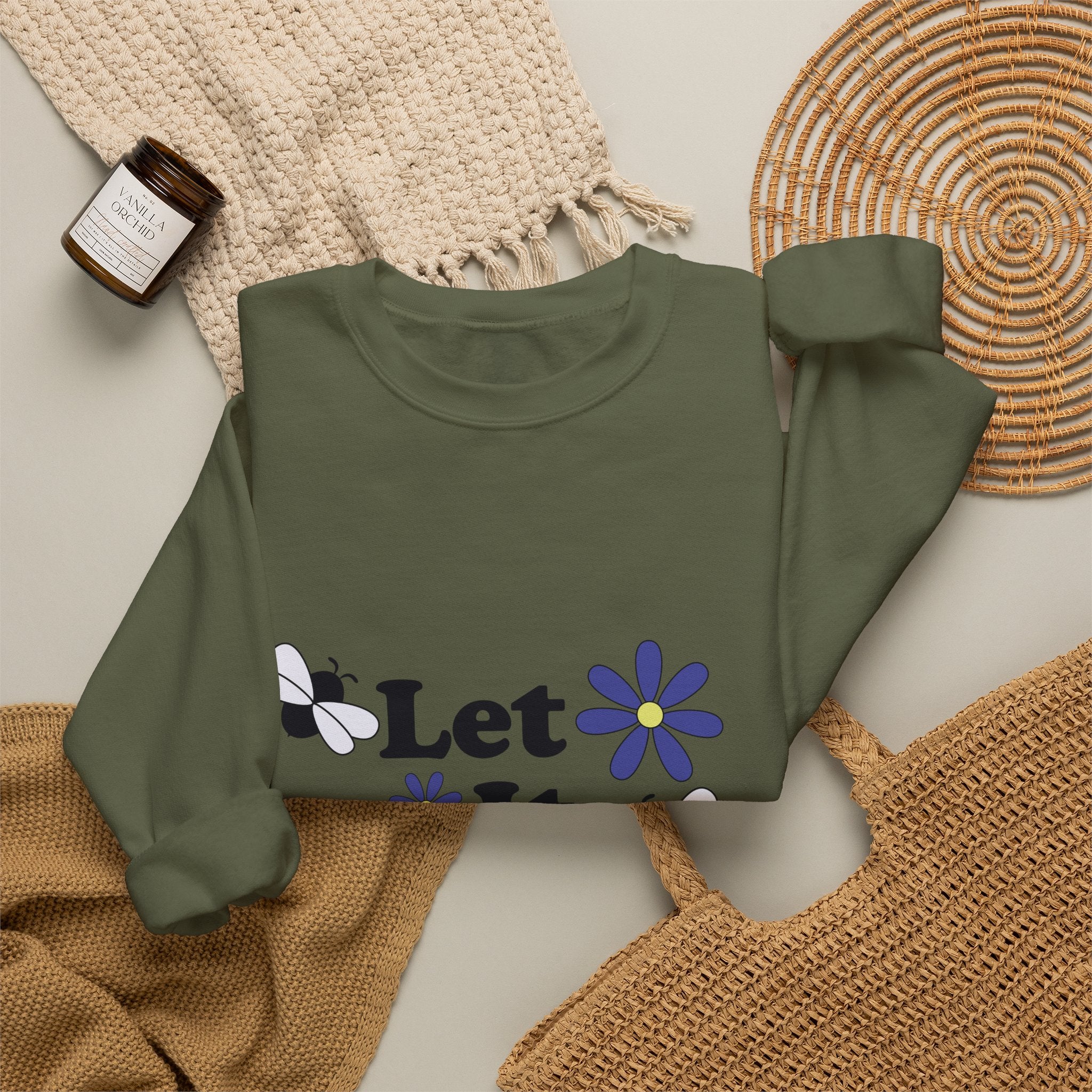 Let It Bee Graphic Design Sweatshirt - Cute Bees & Flowers